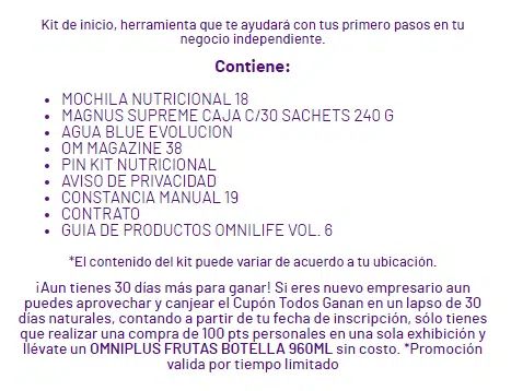contenido del Kit de afiliación nutricional